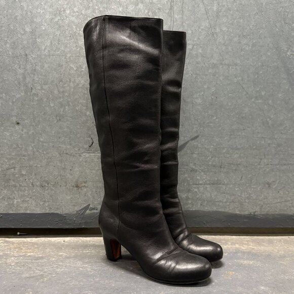 MAISON MARGIELA BLACK LEATHER KNEE HIGH BOOTS - Picture 1 of 14